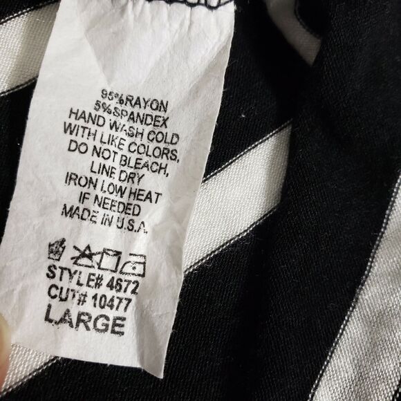 First Look Womens Tunic Top Large Black White Striped Knit Elbow Patches Pocket - Picture 8 of 9